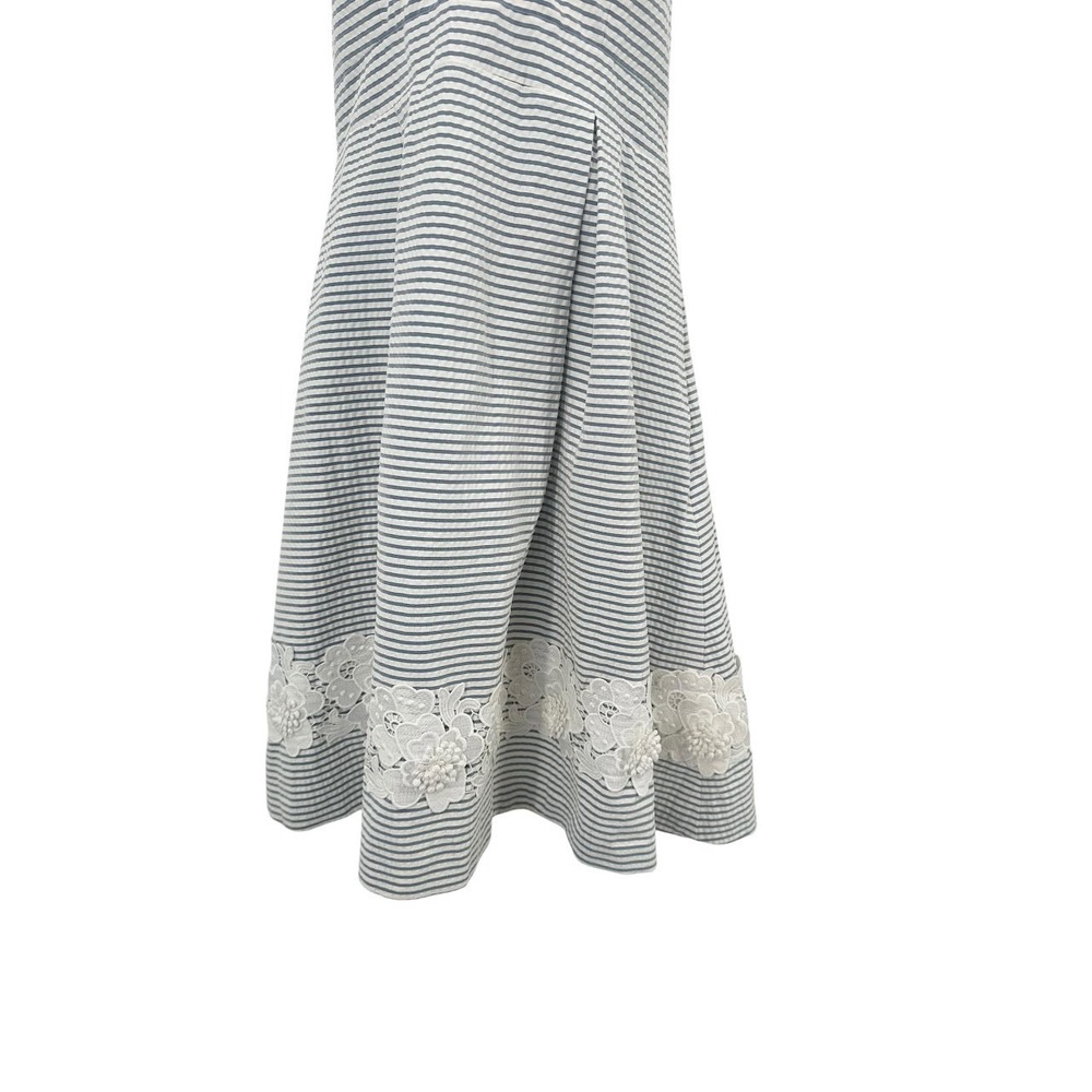 VTG Eliza J Striped Halter Midi Dress Lace Coastal Cottagecore Sundress Size 12 - Picture 4 of 8